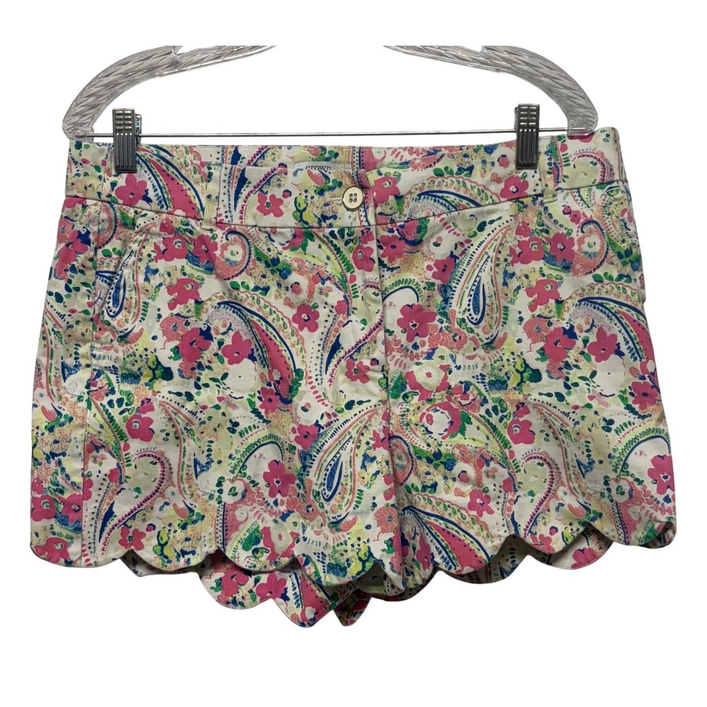 Crown & Ivy Shelby Scalloped Hem Paisley Floral Shorts Womens 12 Multicolor